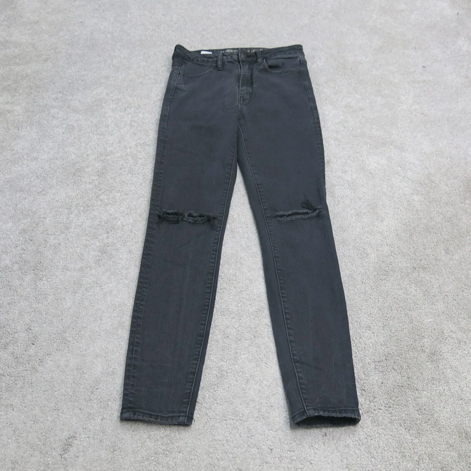 American Eagle Womens Skinny Leg Jeans Denim Super Stretch High Rise Black SZ 6R