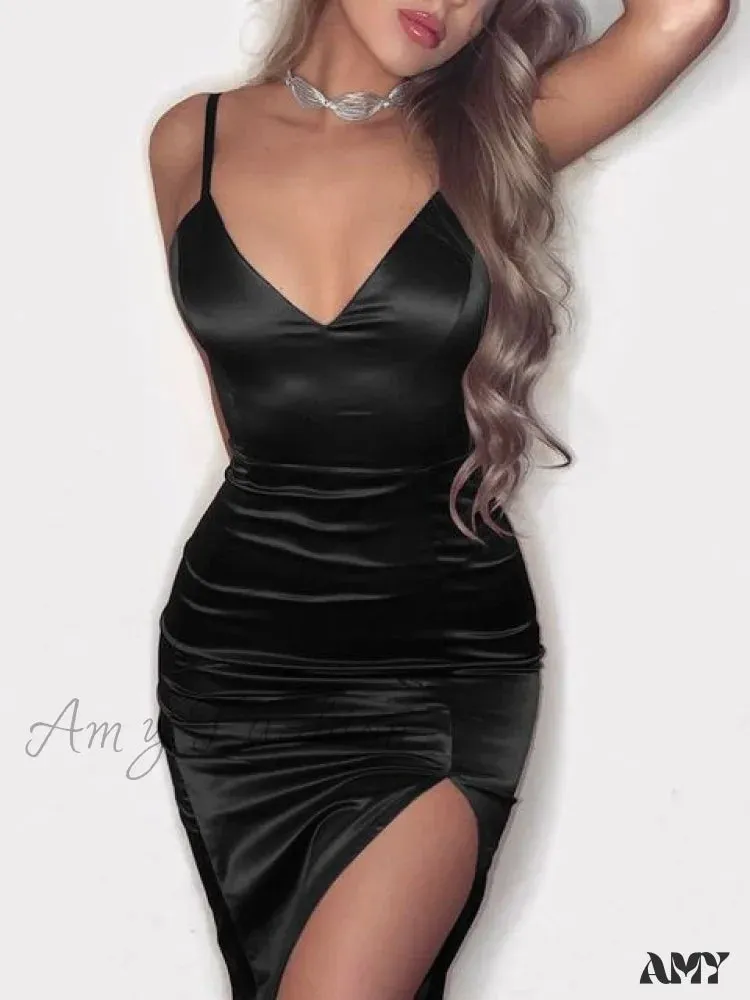 Amy Fashion - Sexy Solid V-Neck Bodycon Sleeveless Mini Dresses