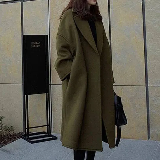 Army Green Longline Wool Coat