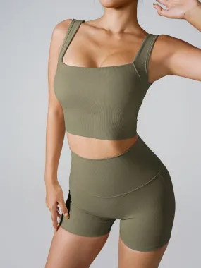 Army Green Square Neck Tank Top - Light Support