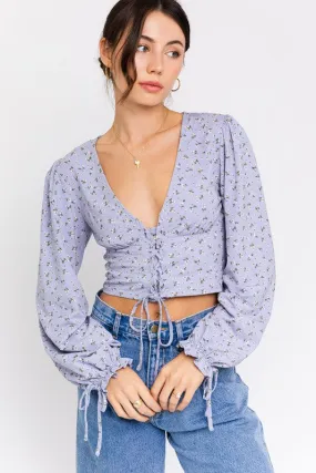 Audrey Puff Sleeve Lace-Up V-Neck Top