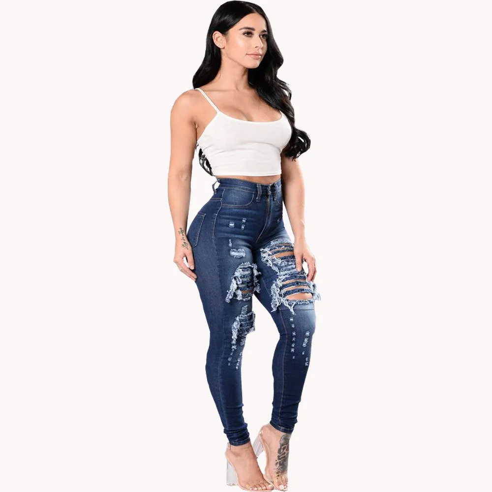 Beggar Style Cut Out Rough Holes Denim Pants Jeans