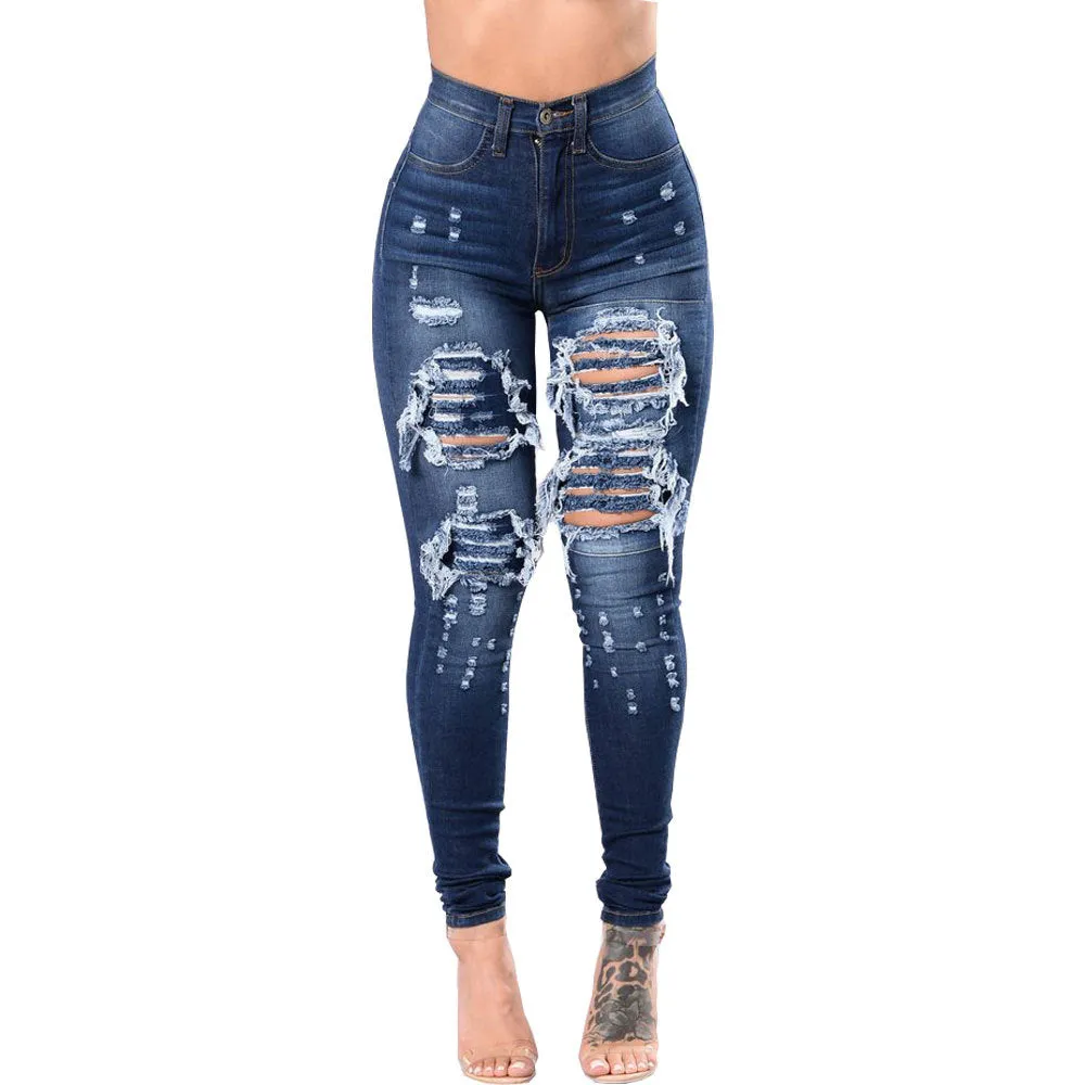 Beggar Style Cut Out Rough Holes Denim Pants Jeans