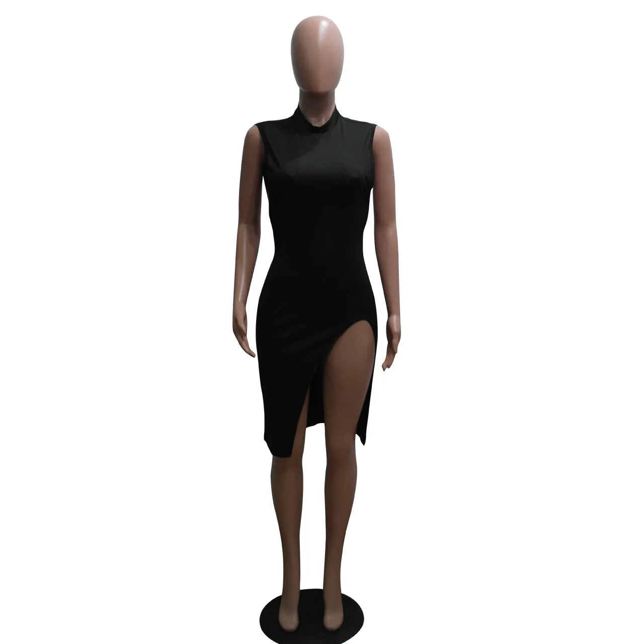 Black O-Neck Sleeveless A-Line Knee-Length Club Dress