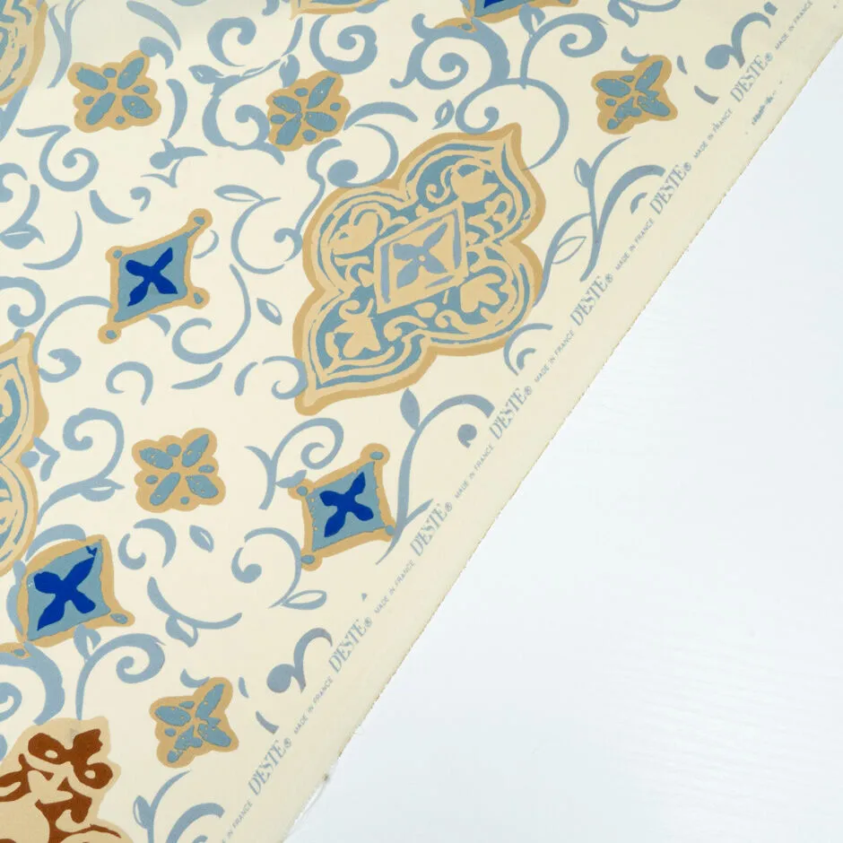 Blue & Beige Printed Silk Crêpe de Chine