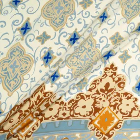 Blue & Beige Printed Silk Crêpe de Chine