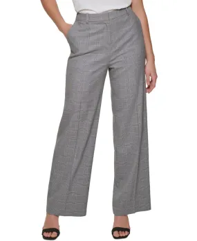 Calvin Klein Womens Petite Houndstooth Plaid Wide-Leg Pants T26P8784