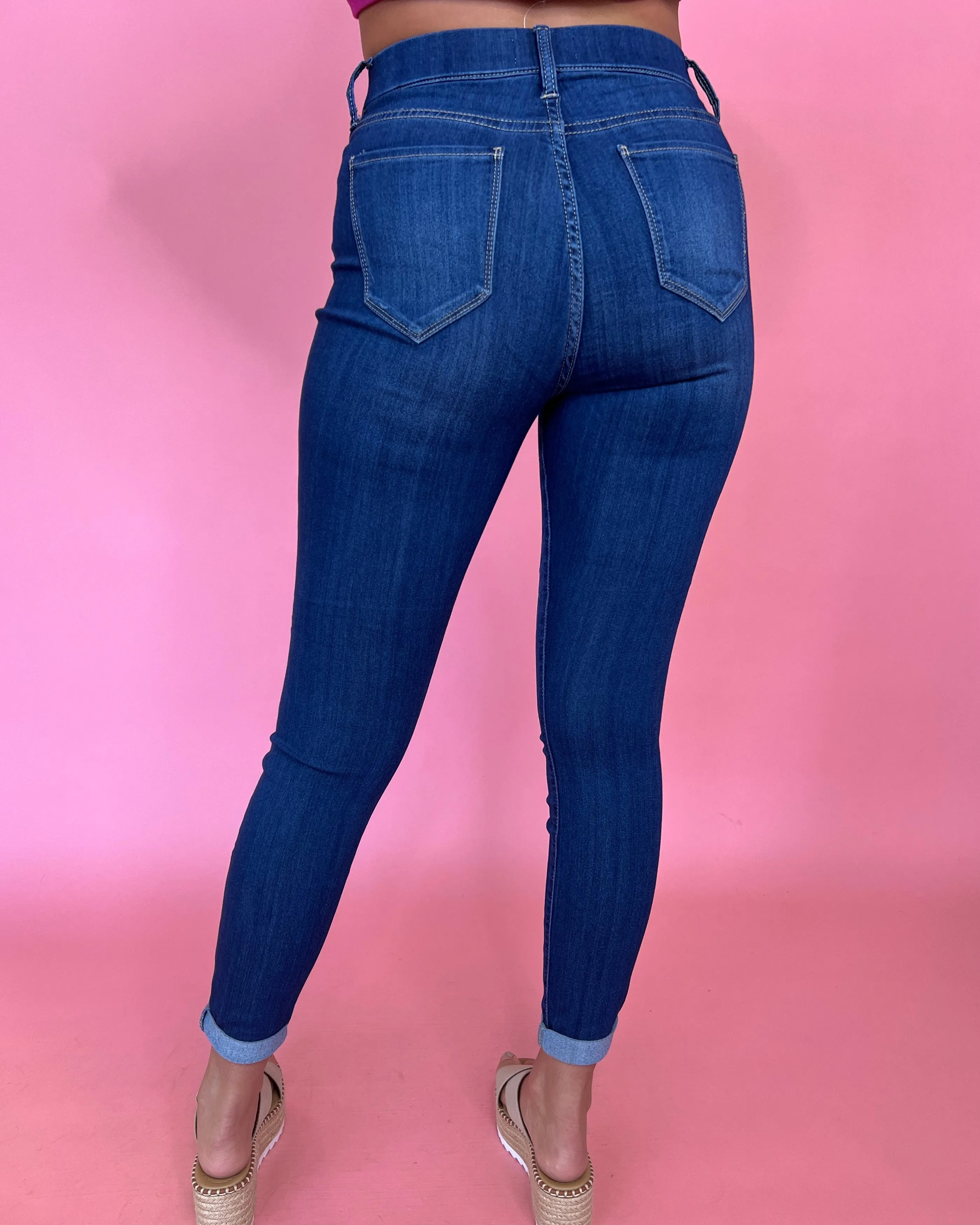 Casual Feelings Dark Denim Pull On Skinny Jeans