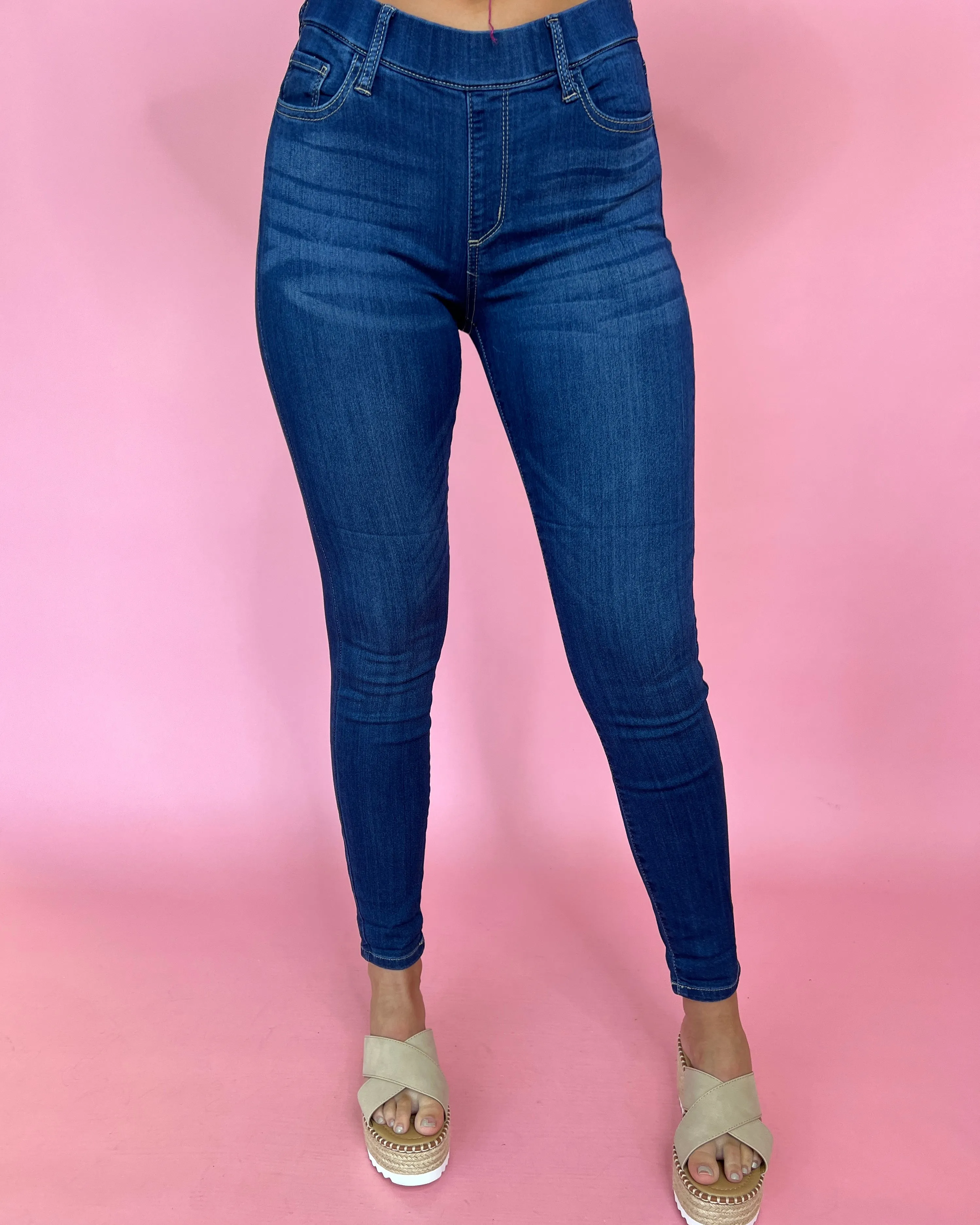 Casual Feelings Dark Denim Pull On Skinny Jeans