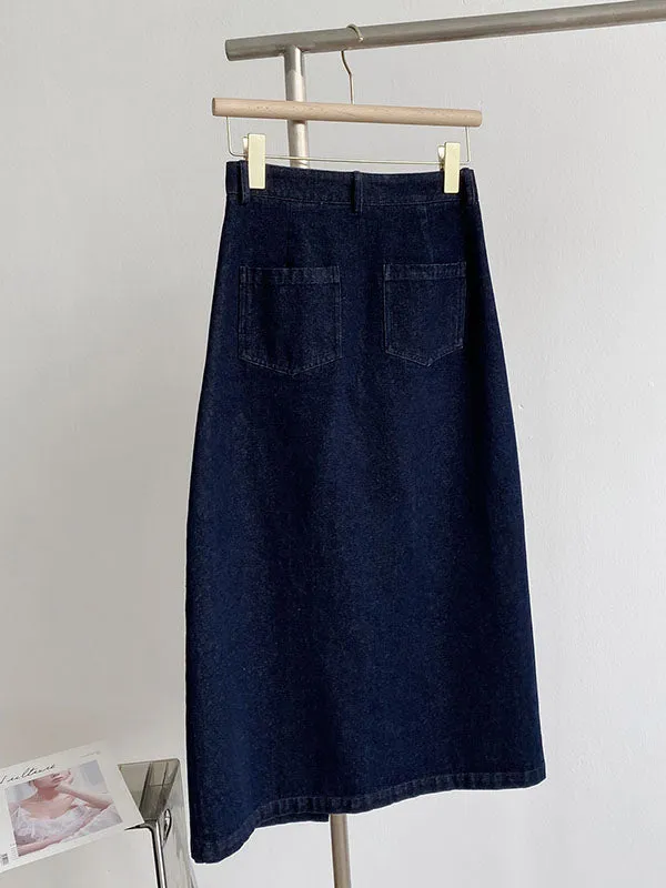 Casual High Waisted Split-Front Denim Skirts