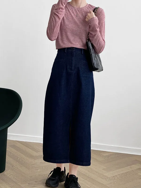 Casual High Waisted Split-Front Denim Skirts