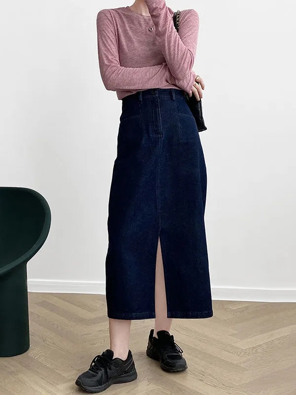 Casual High Waisted Split-Front Denim Skirts