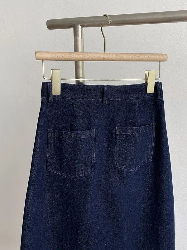 Casual High Waisted Split-Front Denim Skirts