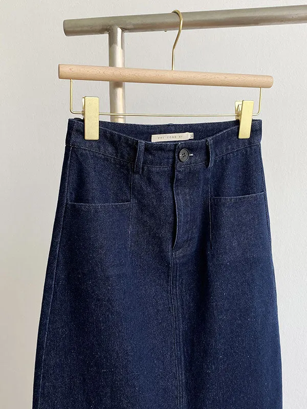 Casual High Waisted Split-Front Denim Skirts