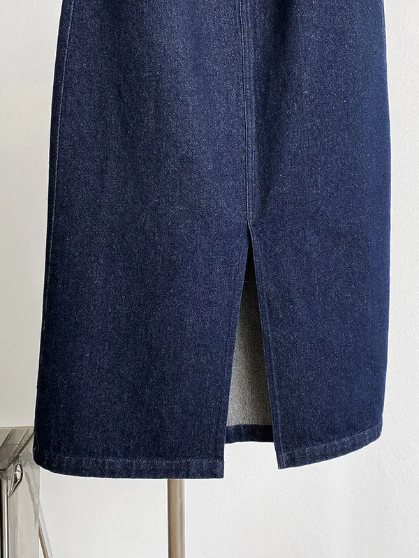 Casual High Waisted Split-Front Denim Skirts