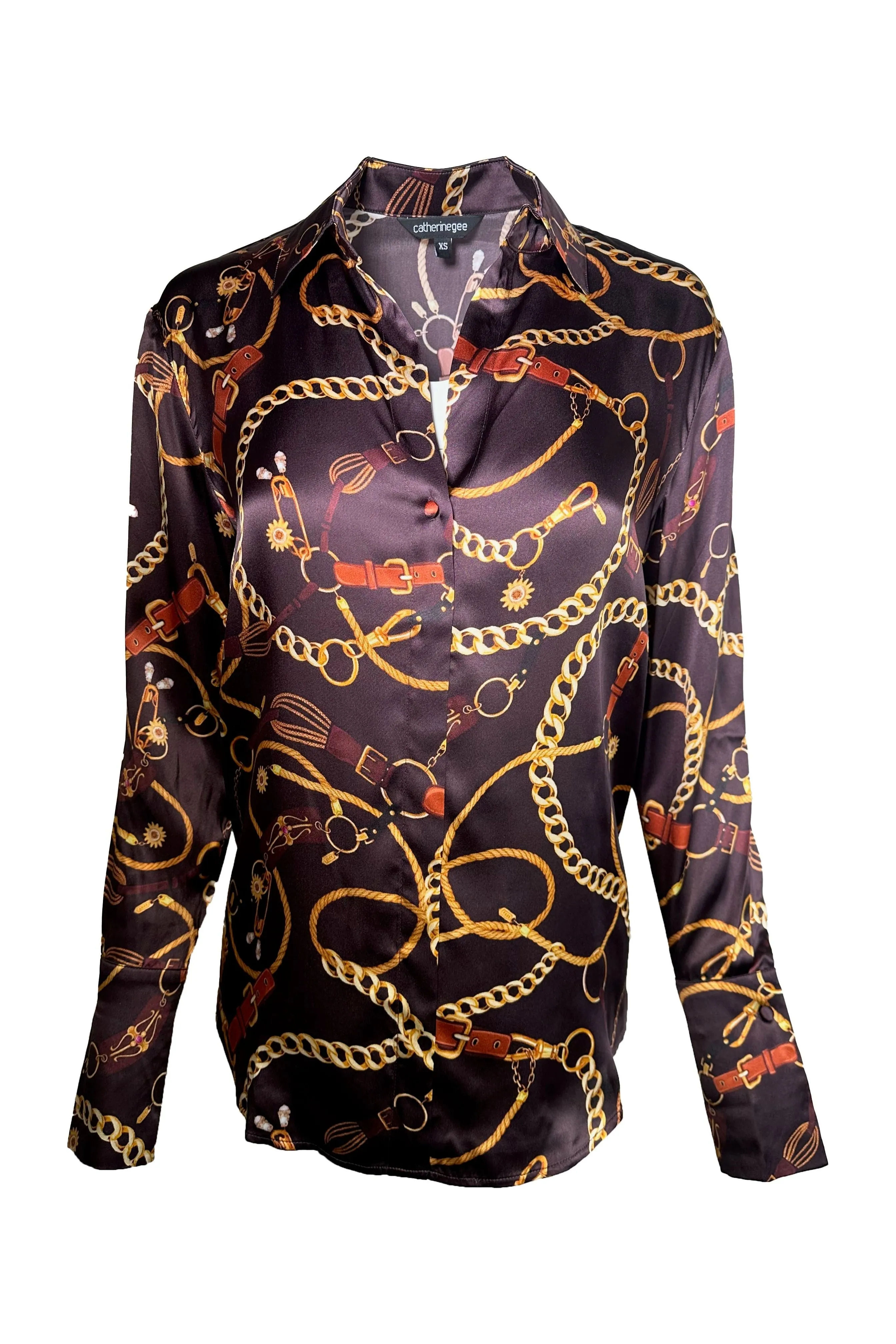 Catherine Gee Daria French Cuff Silk Blouse | Belgian Chain | Clearance Final Sale