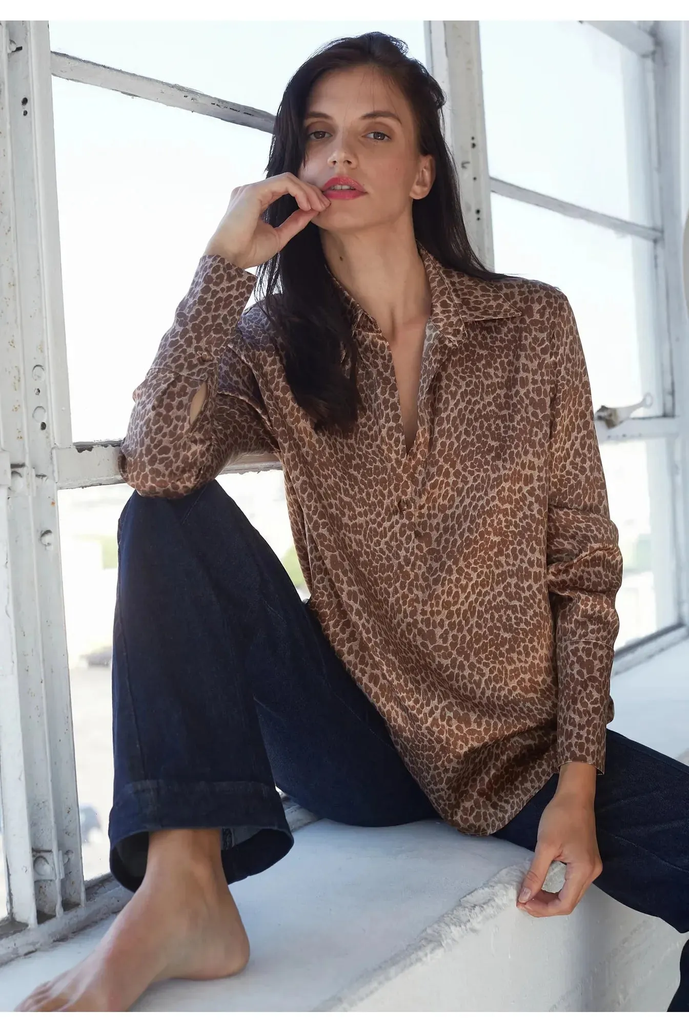 Catherine Gee Daria French Cuff Silk Blouse | Elegant Leopard