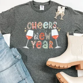 Cheers To The New Year Short Sleeve Graphic Tee in Charcoal Grey