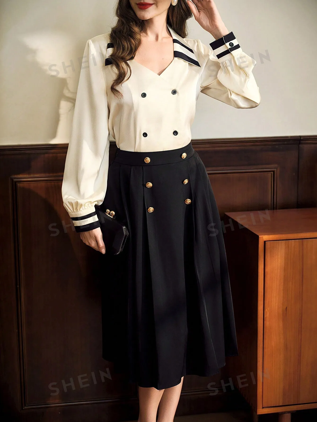 DECDS Vintage Elegant Fitted Collar Ladies Blouse