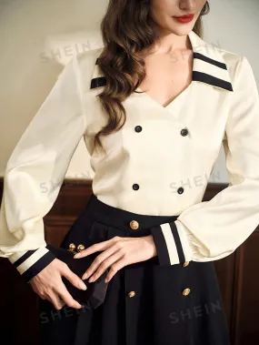 DECDS Vintage Elegant Fitted Collar Ladies Blouse