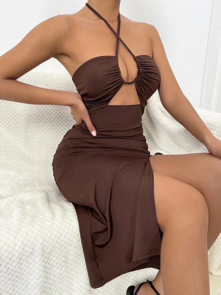 Dresses Lady Out Split Ruffle Club Hollow For Summer Bodycon Women Bodycon Dress