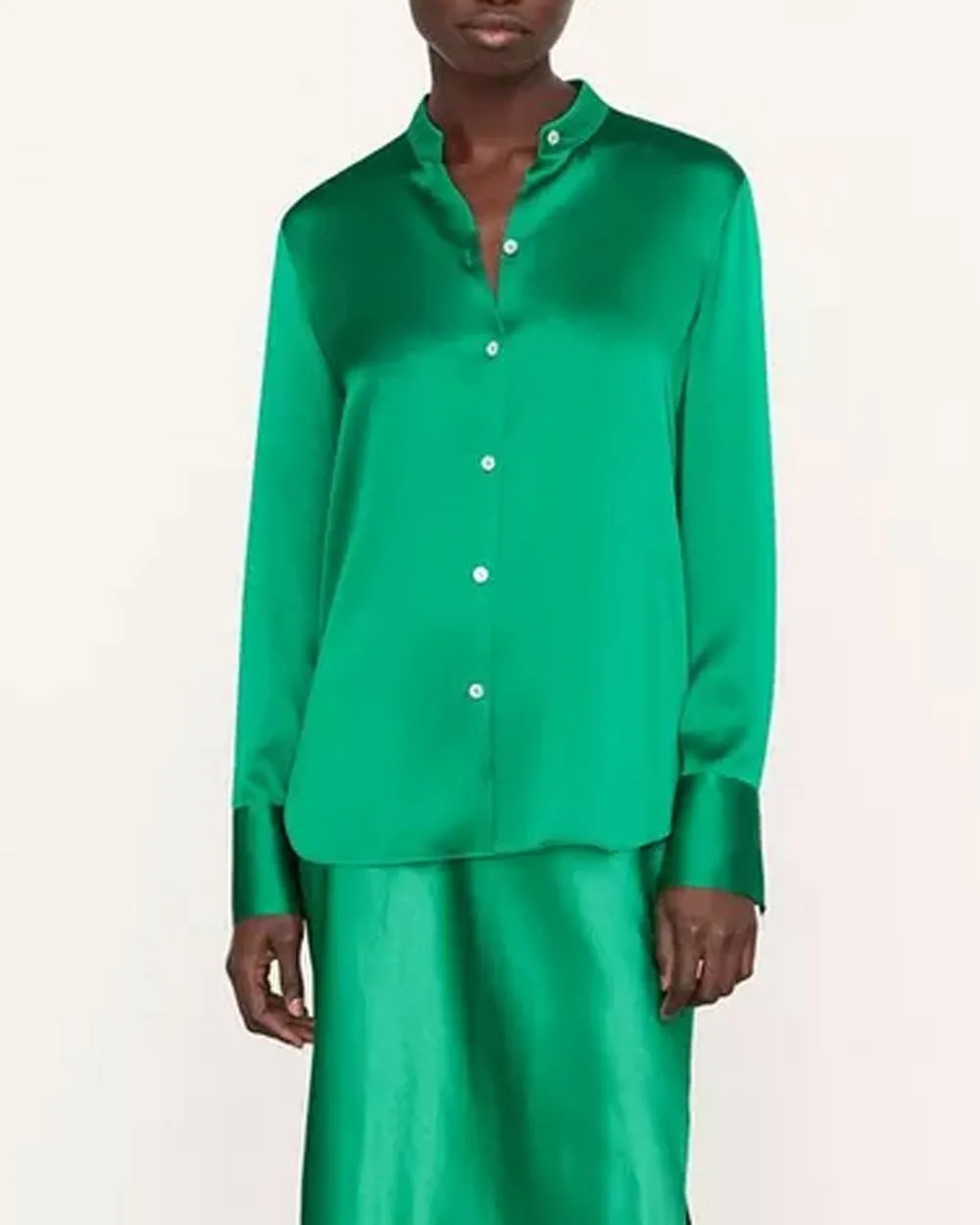 Emerald Slim Fitted Band Collar Blouse