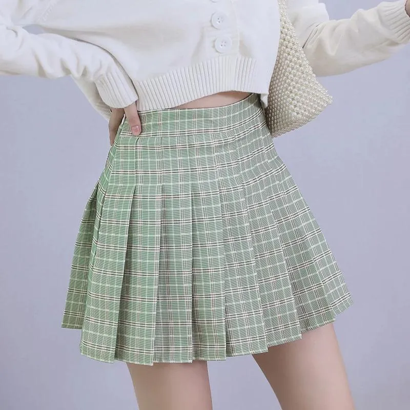 Essential High Waisted Pleated Plaid Skirts