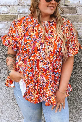 Floral Ruffle Curvy Babydoll Blouse