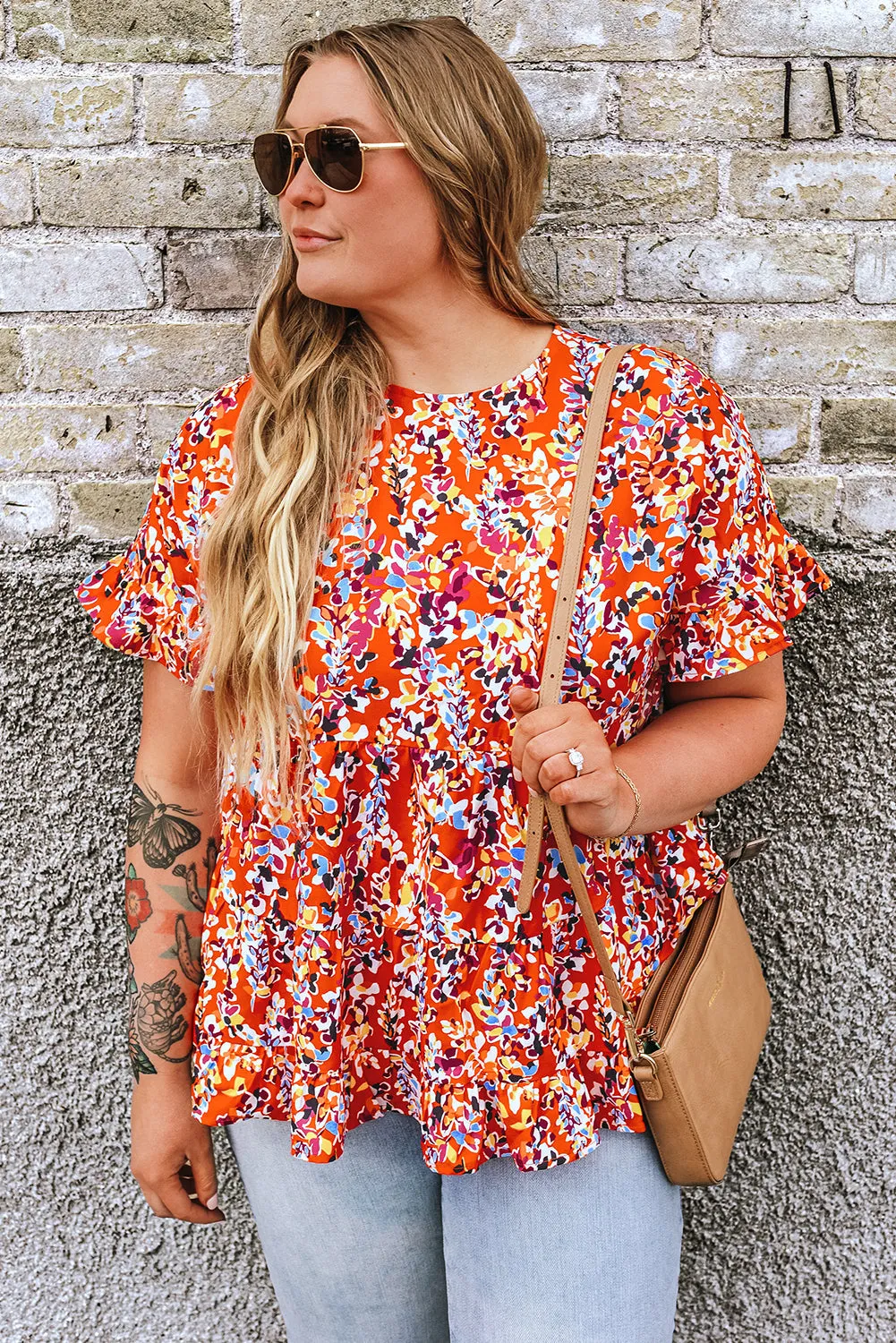 Floral Ruffle Curvy Babydoll Blouse