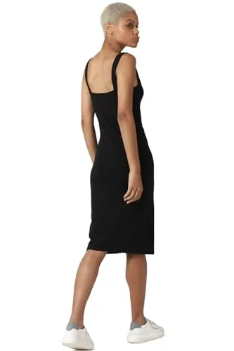 FOREVER 21 women's Cotton Classic Knee-Length Dress (596611_Black