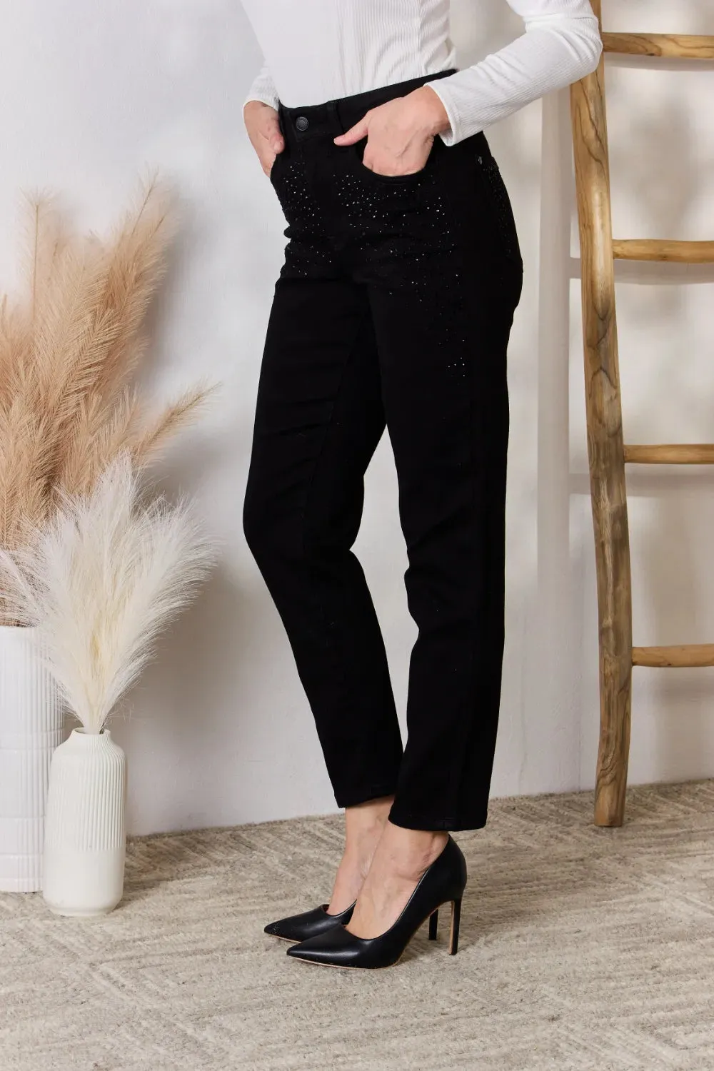 Full Size Rhinestone Embellished Slim Jeans