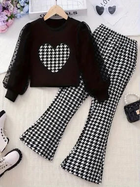 Girl's 2pcs Houndstooth Pattern Outfit