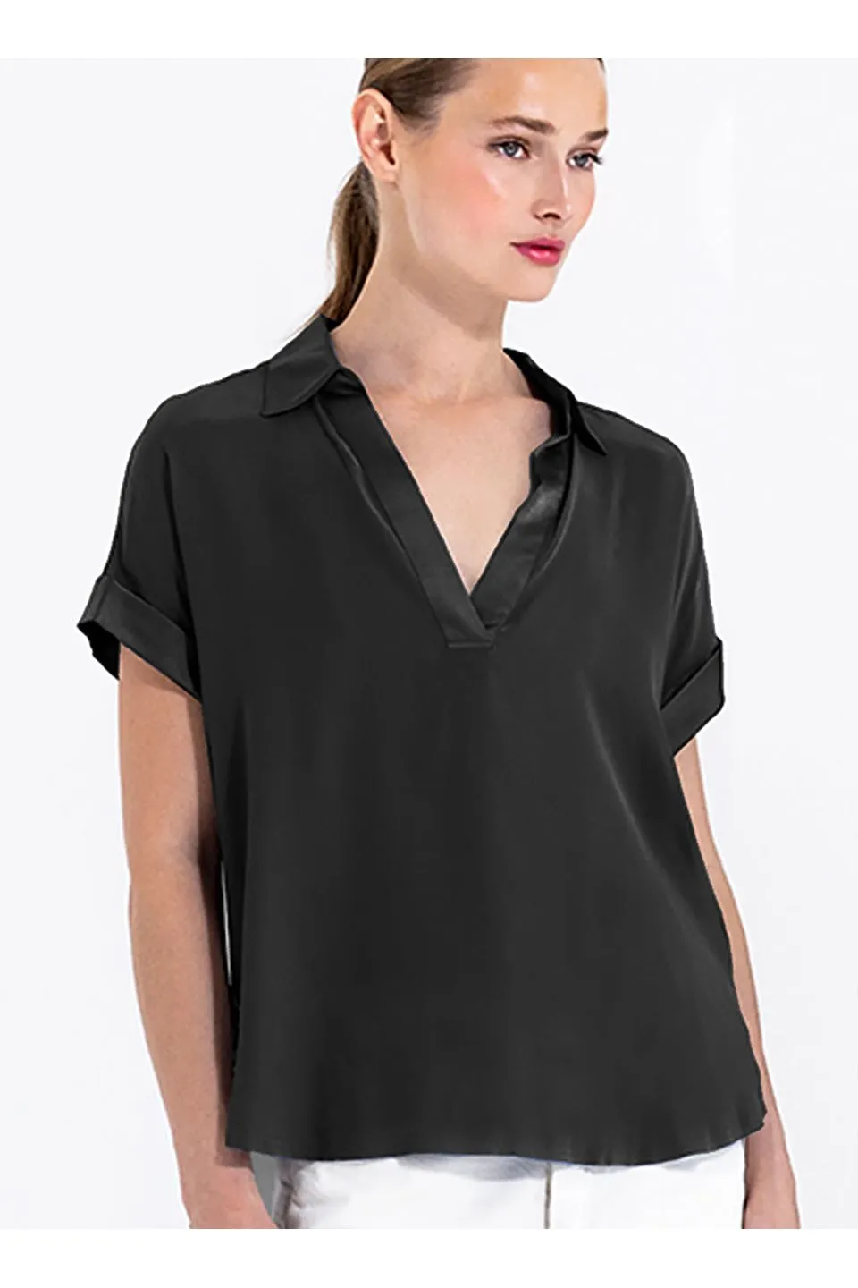 go by Go Silk Go Polo Top T1451 | Black