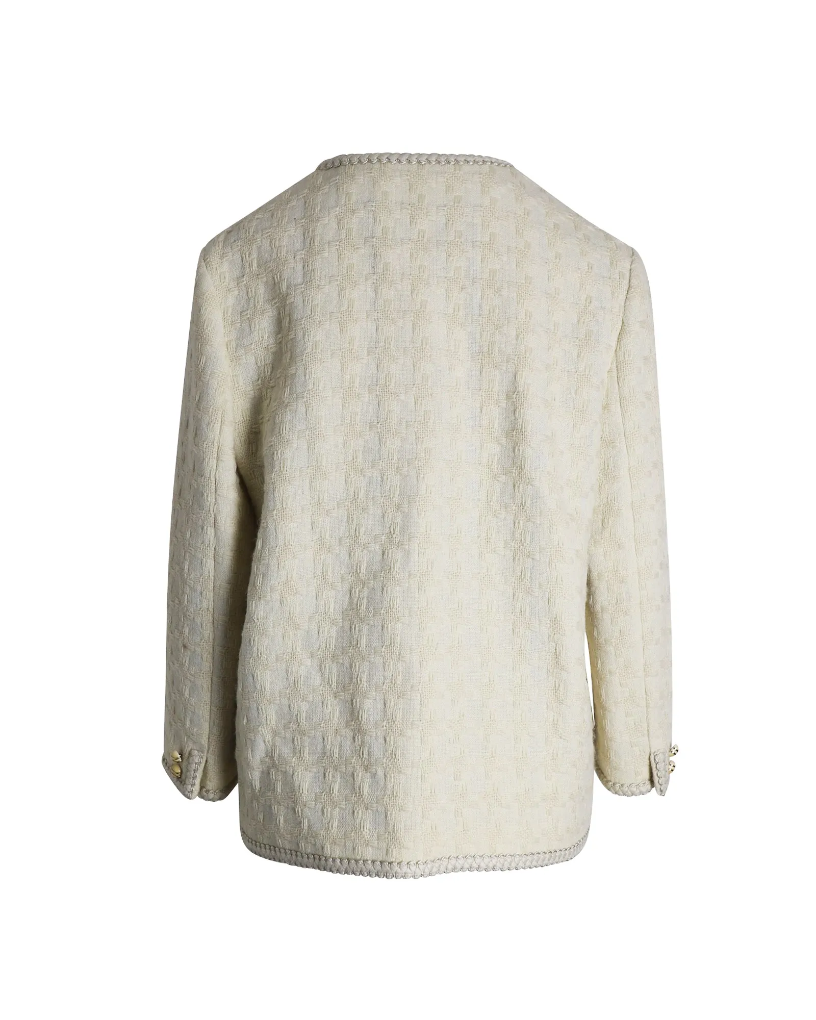 Gucci Houndstooth Open-Front Jacket in Cream Wool Tweed