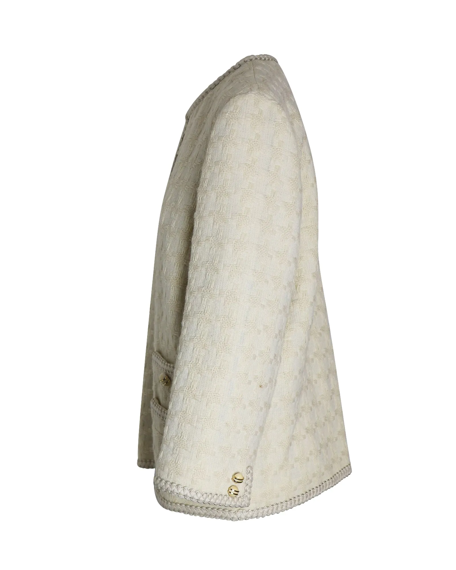 Gucci Houndstooth Open-Front Jacket in Cream Wool Tweed