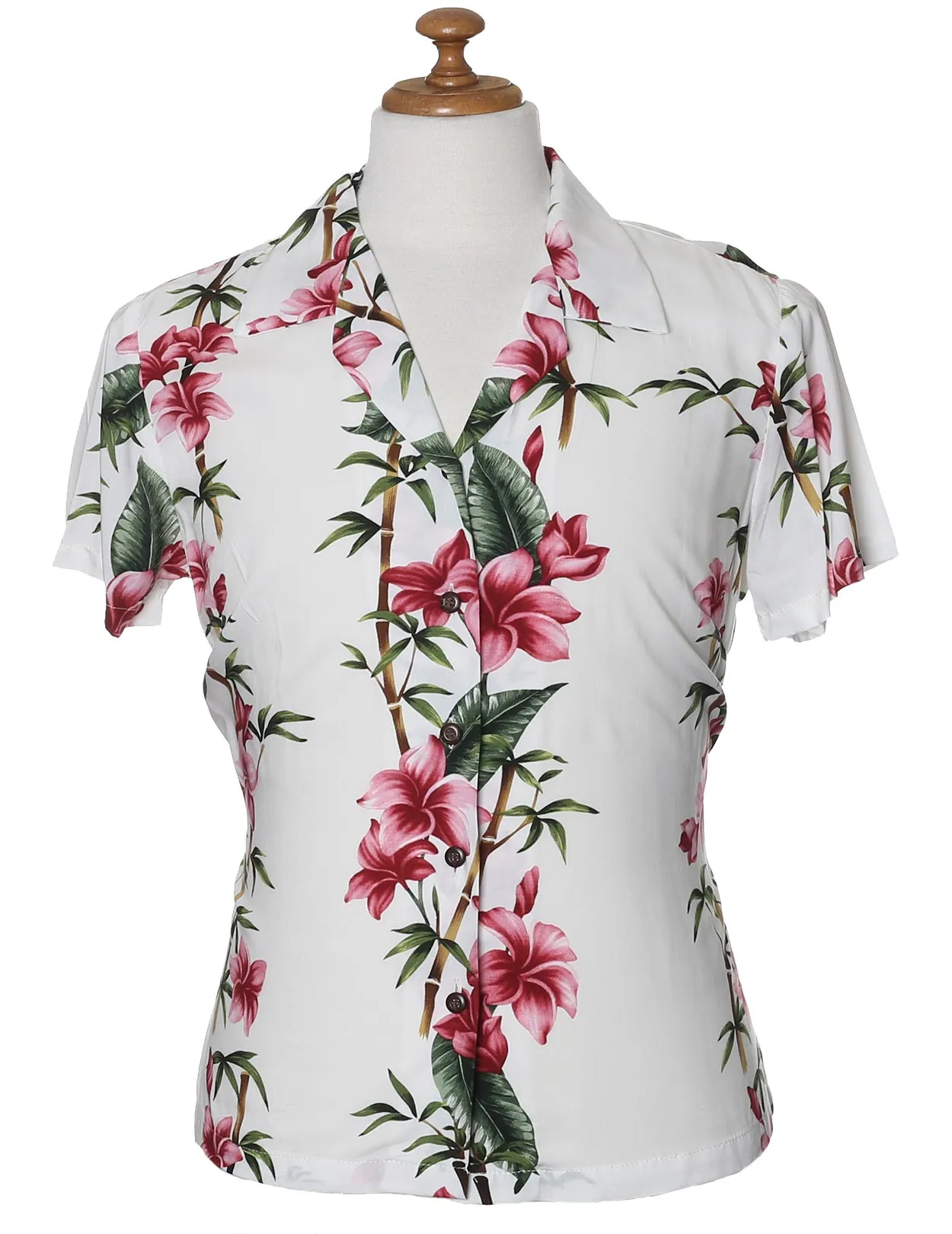 Hawaiian Rayon Shirt for Women Bamboo Hibiscus Island