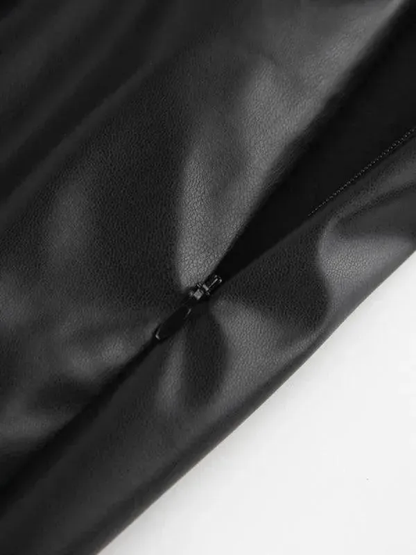 High Waist Leather Sheath Skirt with Slit