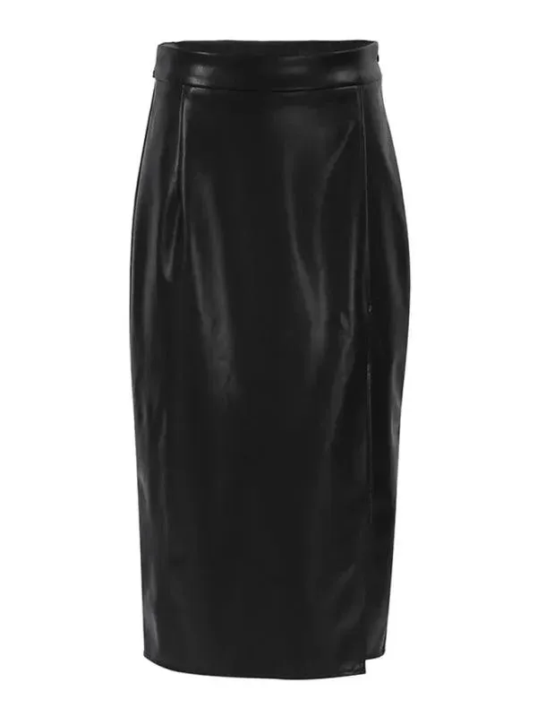 High Waist Leather Sheath Skirt with Slit