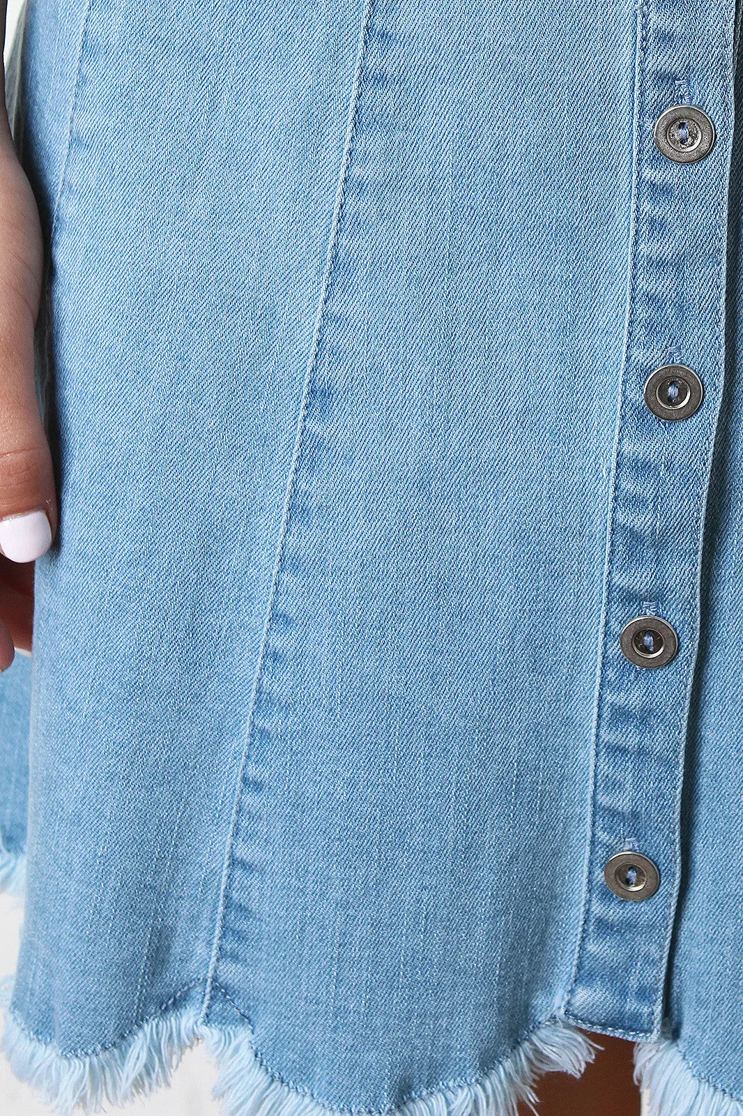 High Waisted Denim Scalloped Skirt