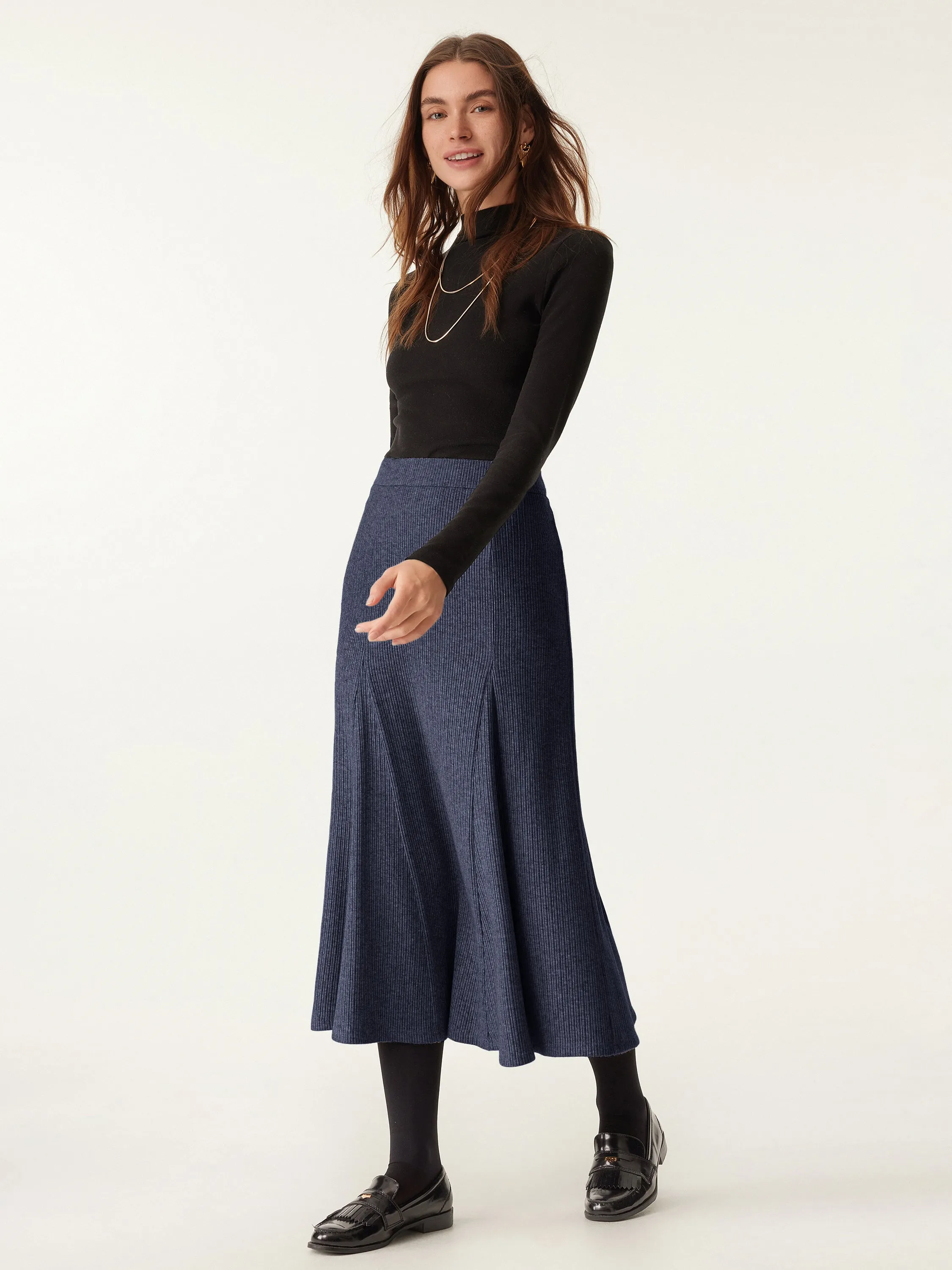 High Waisted Flare Midi Skirt