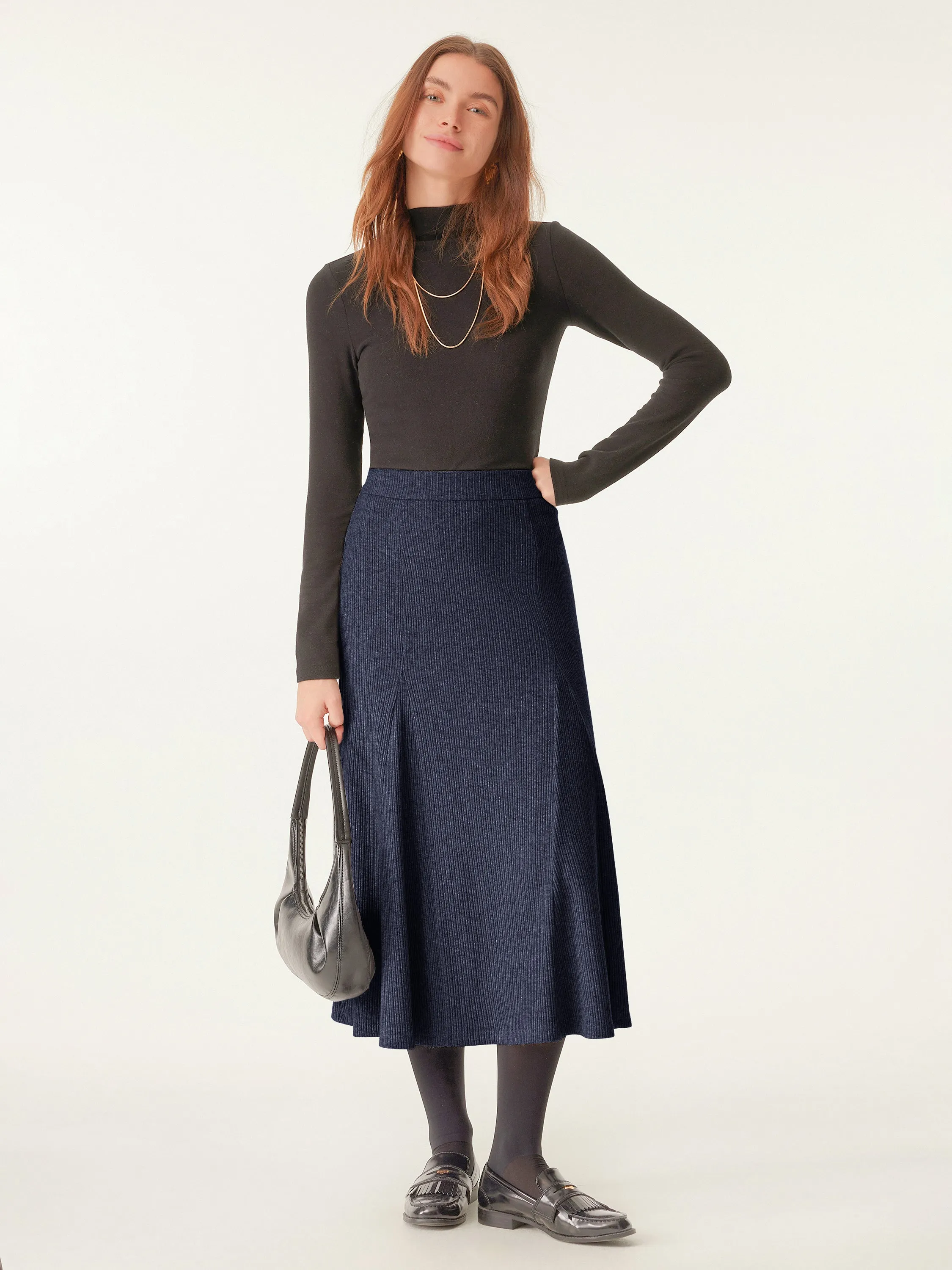 High Waisted Flare Midi Skirt