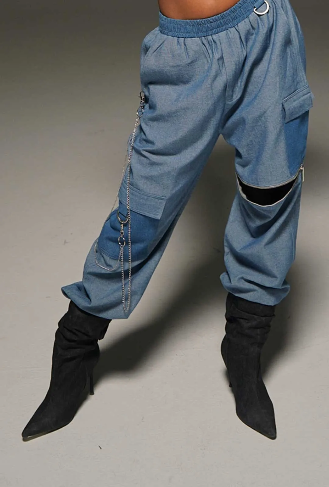 High-Waisted Jogger Denim Pants