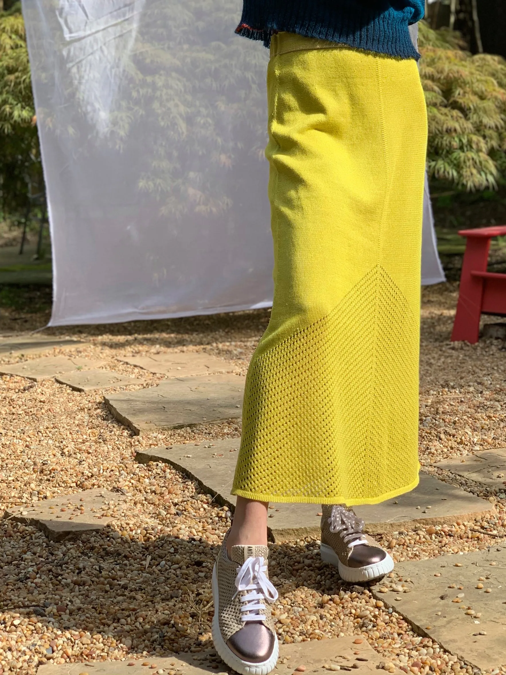 Linen Silk Pointelle Skirt Yellow