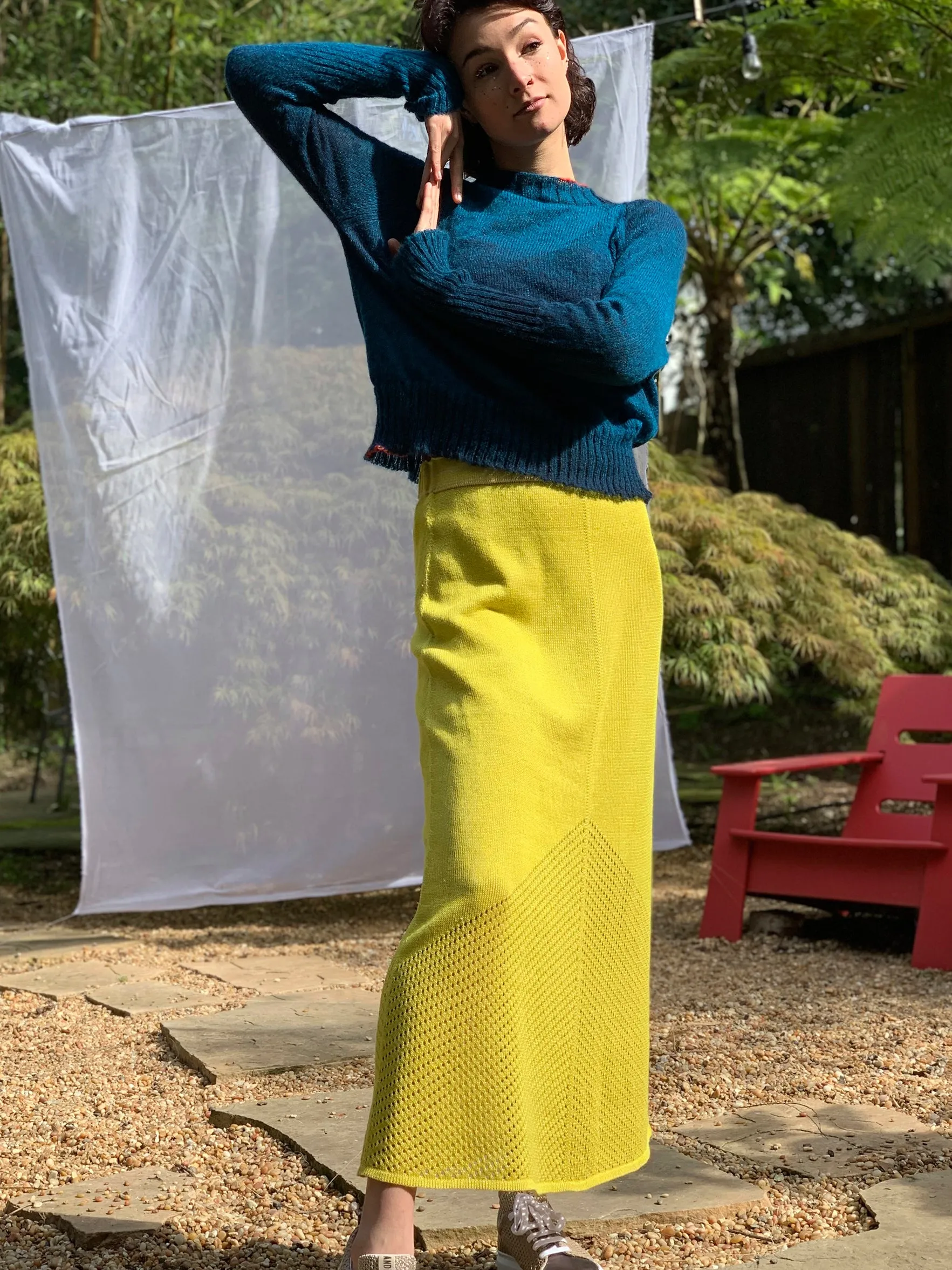 Linen Silk Pointelle Skirt Yellow