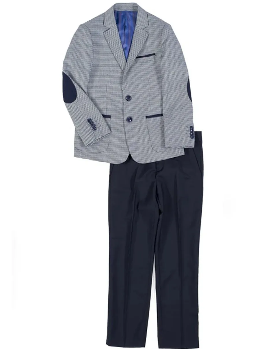 Little Boys and Toddlers Navy Houndstooth Blazer with Solid Pants