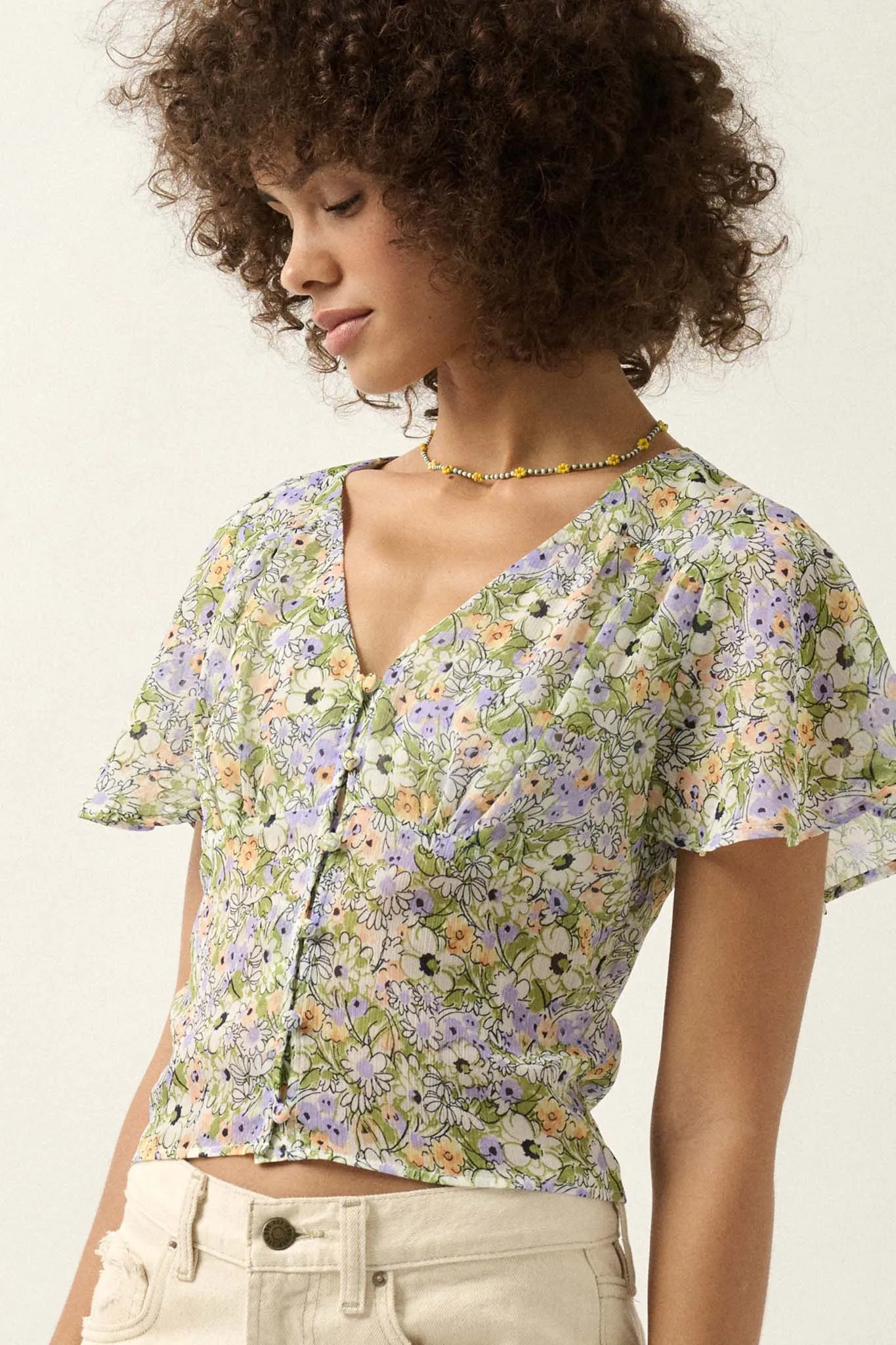 Magic in Bloom Floral Chiffon Button-Front Blouse