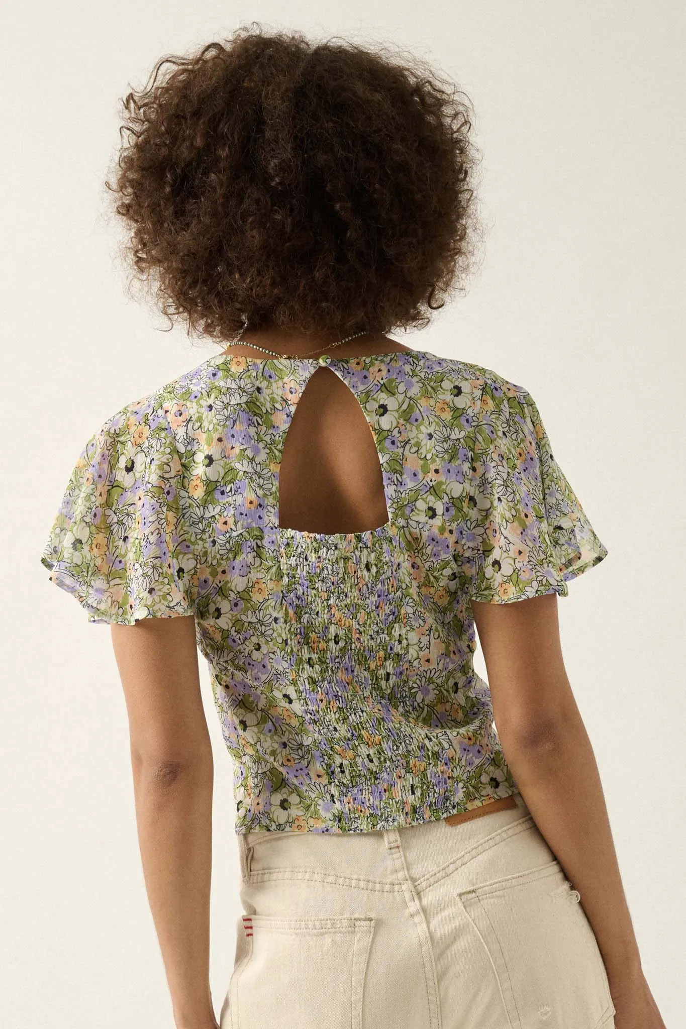 Magic in Bloom Floral Chiffon Button-Front Blouse