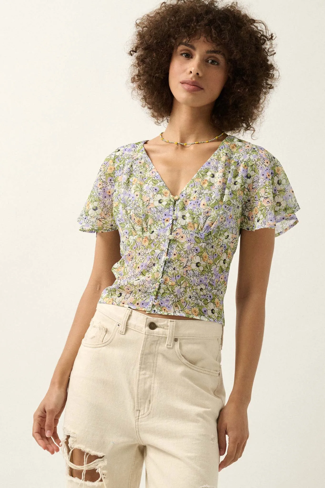 Magic in Bloom Floral Chiffon Button-Front Blouse