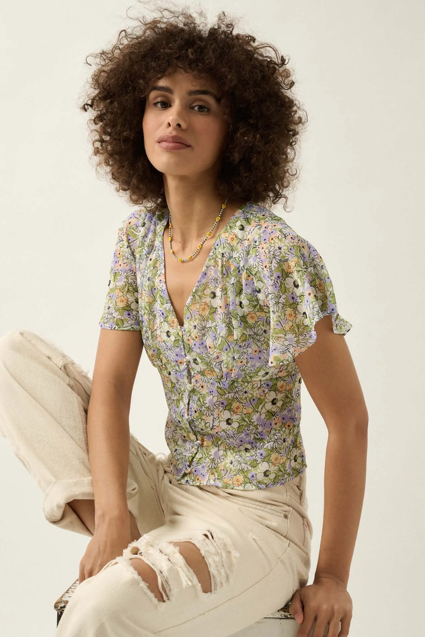 Magic in Bloom Floral Chiffon Button-Front Blouse