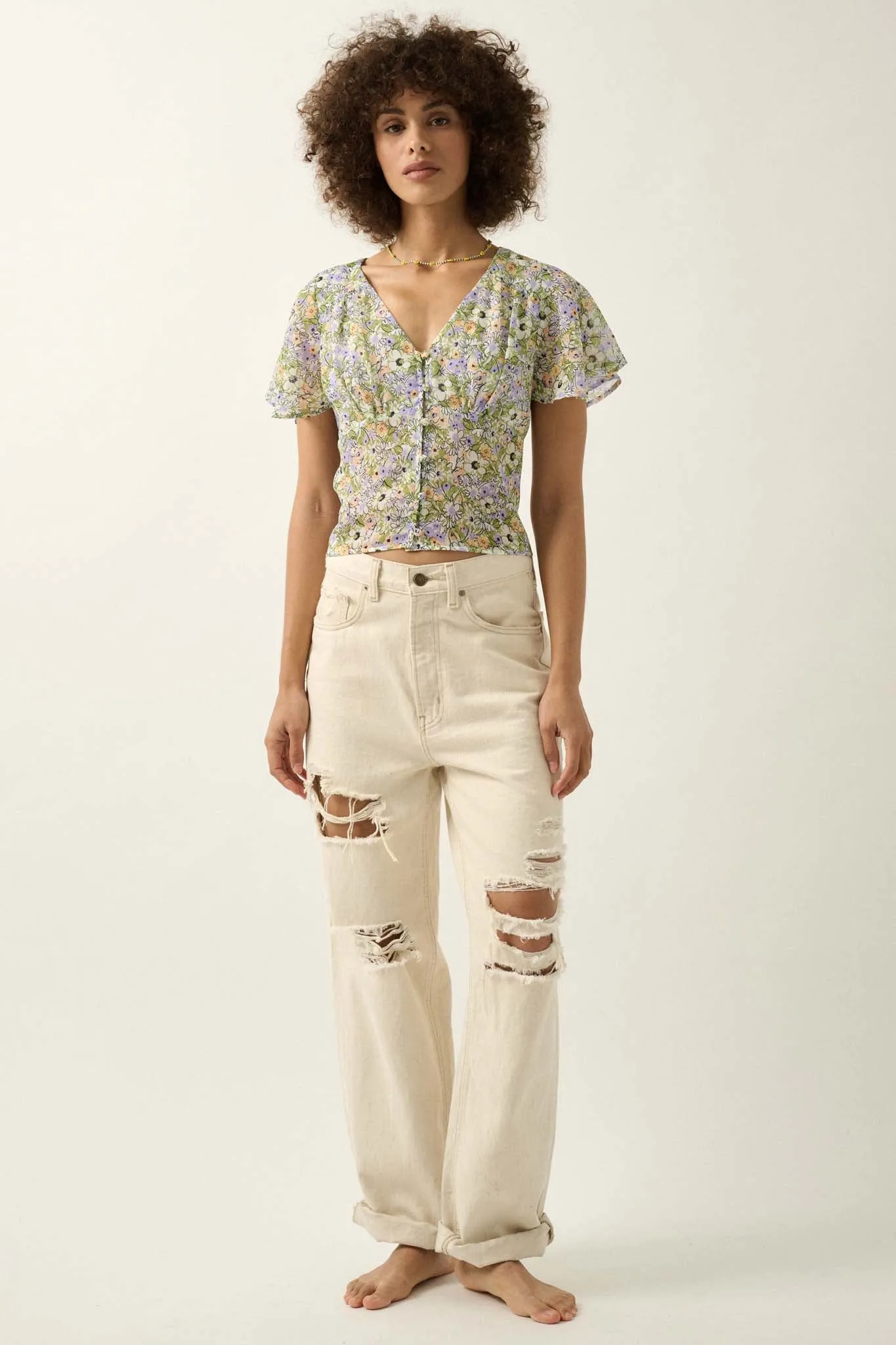 Magic in Bloom Floral Chiffon Button-Front Blouse